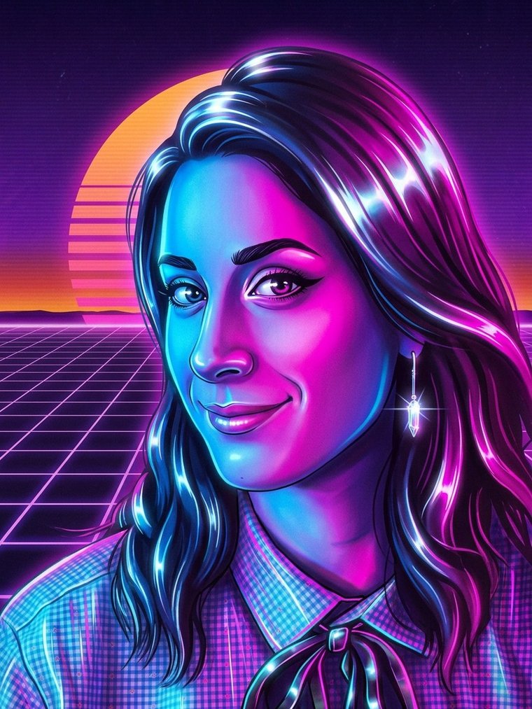 Retrato estilo synthwave