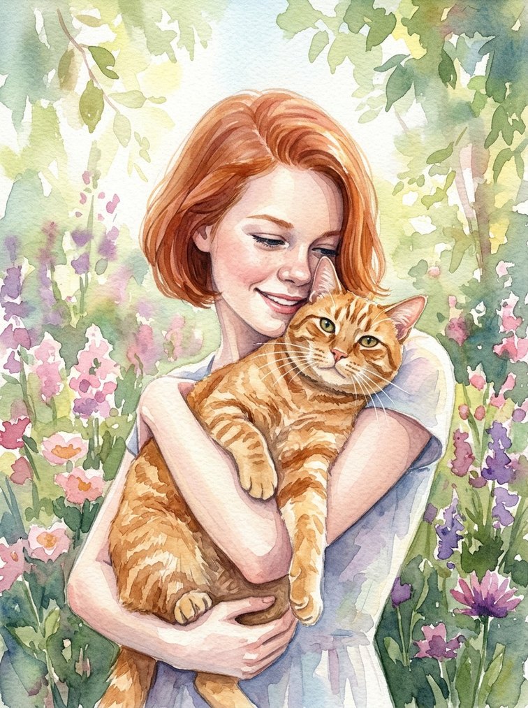 Tú y tu mascota, en acuarela