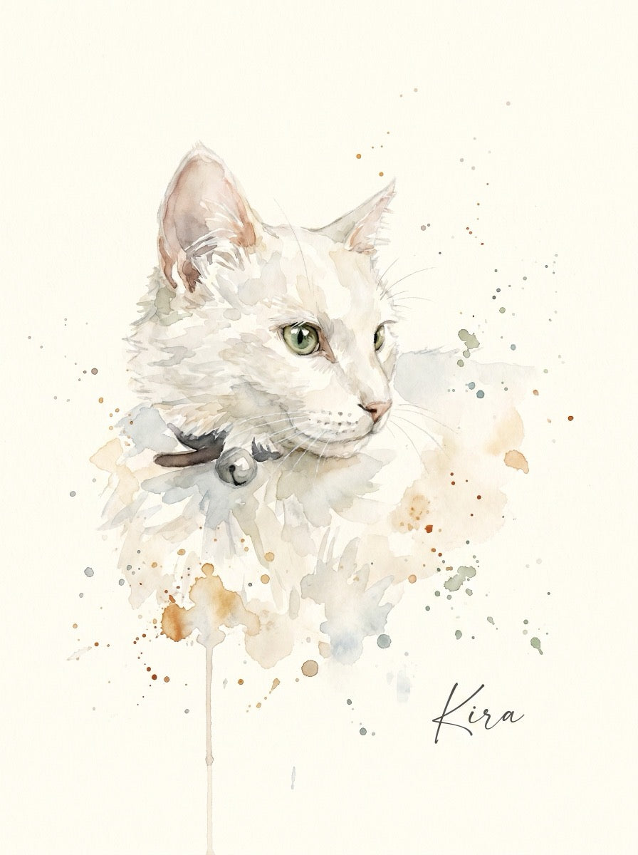 Retrato acuarela premium de mascota con nombre en caligrafía